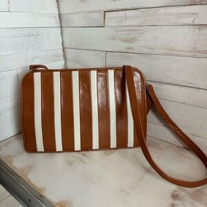 1970’s Valentino Garavani Les Sacs  Camel/Off White Striped Leather Bag